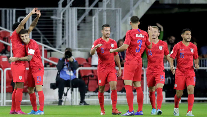 Weston McKennie celebrates his goal vs. Cuba